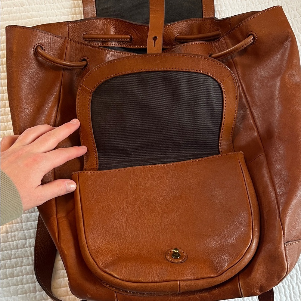 Leather Drawstring Backpack - madewell leather ba… - image 3